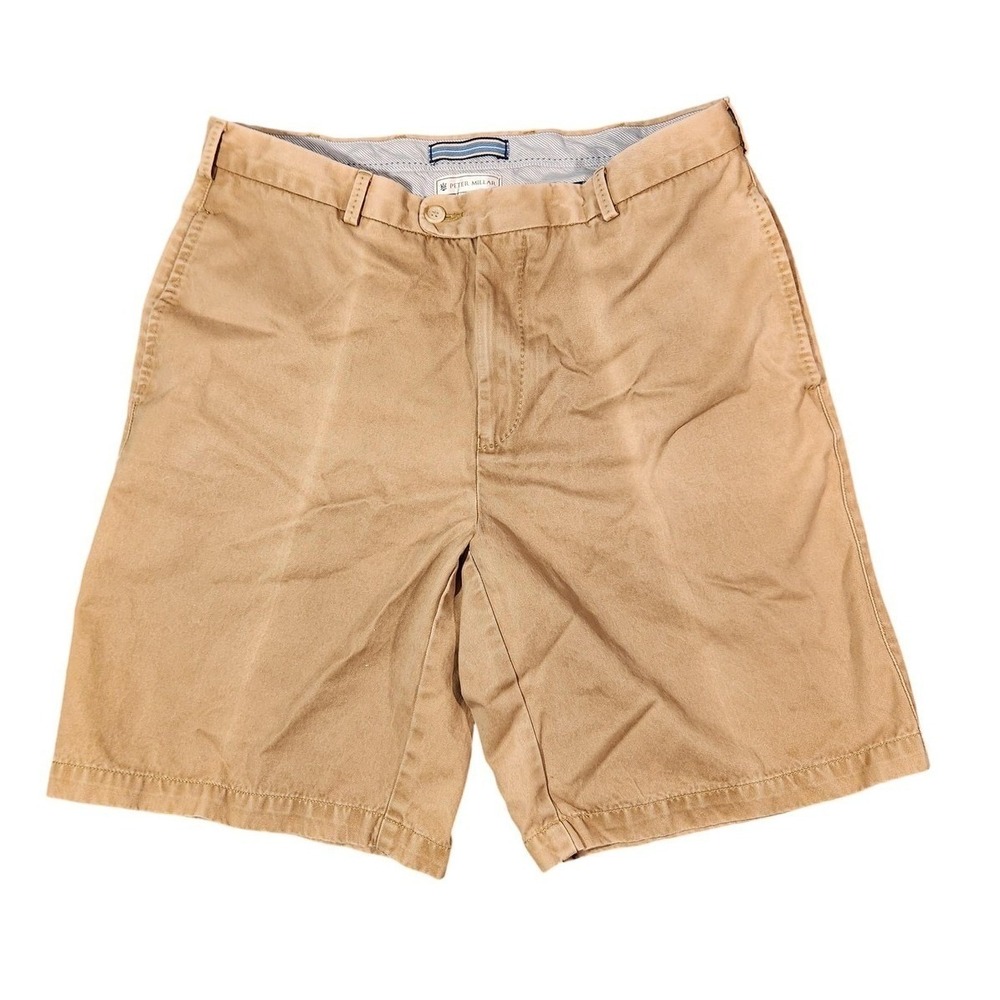 Peter Millar Shorts Mens 32 Beige Pima Cotton Chino Flat Front Classic Summer